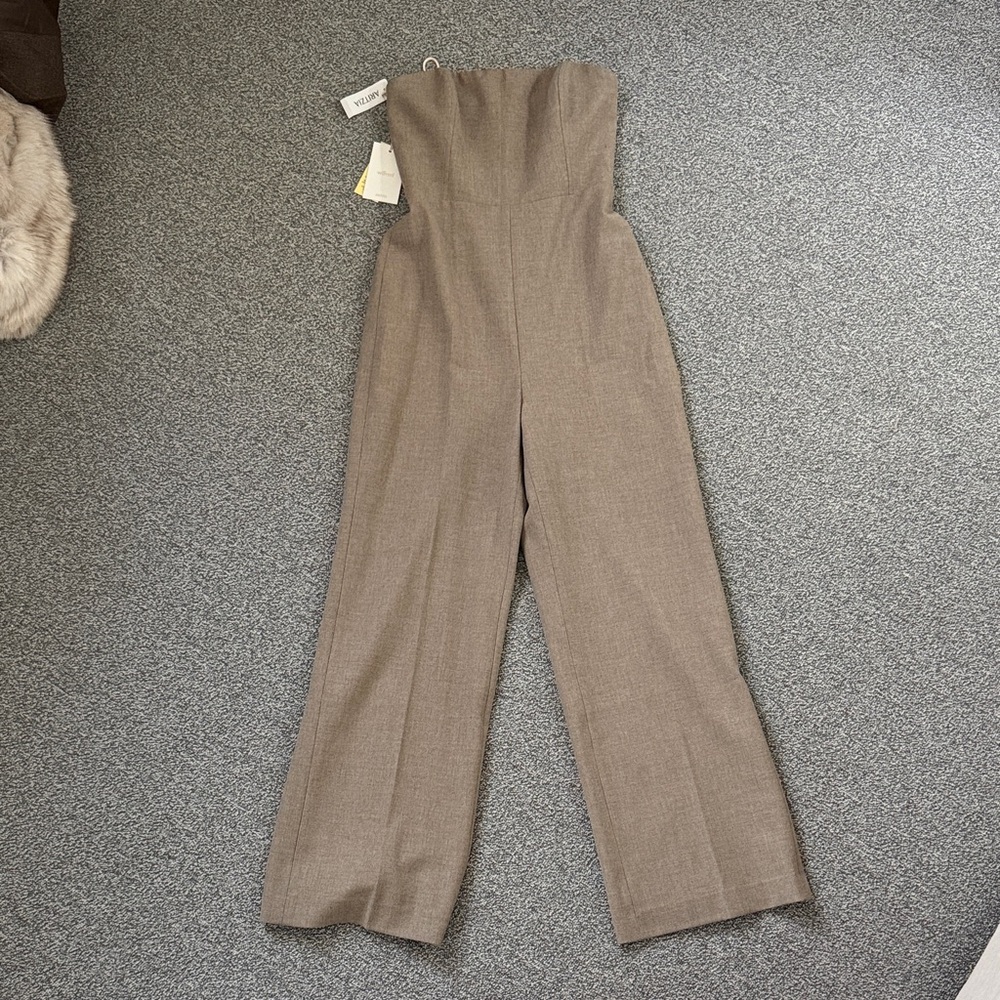 Aritzia Strapless Wide-Leg Jumpsuit in Taupe